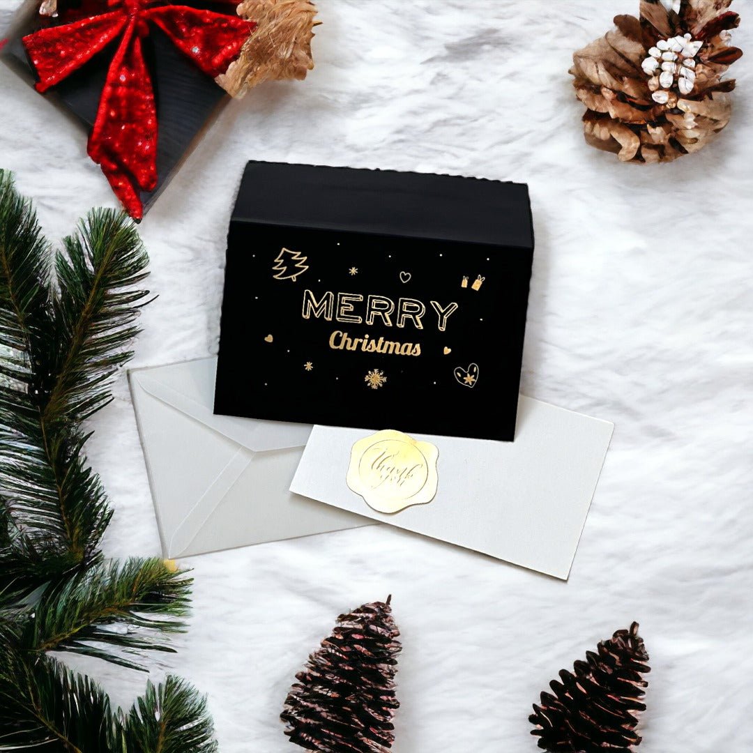Midnight Elegance Christmas Card - Black & Gold - PAWS CLUB