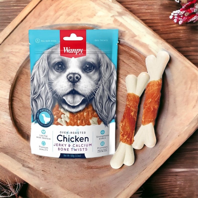 Wanpy Chicken Jerky Calcium Bone Twists - Premium Dog Treats, 454g - PAWS CLUB